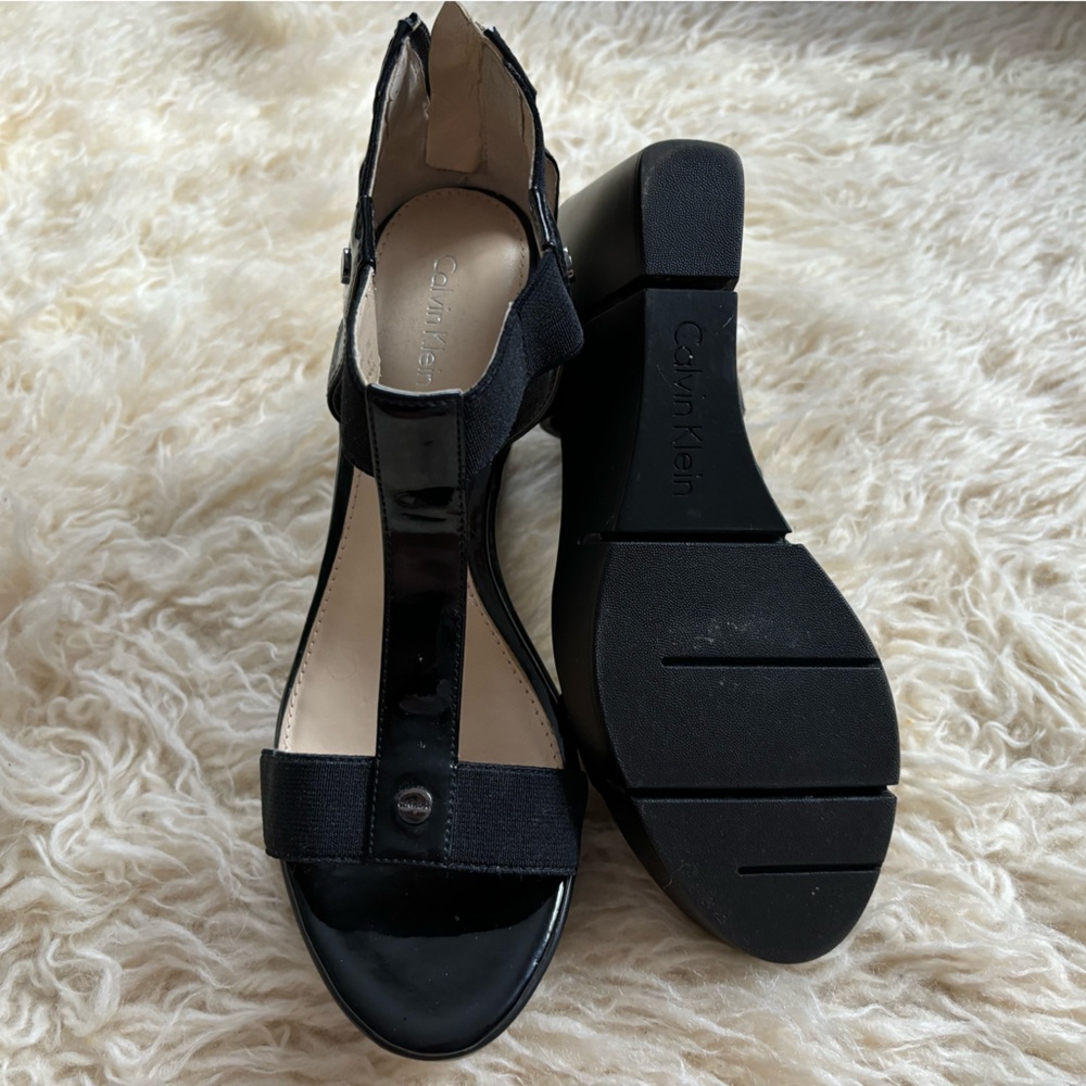 Calvin Klein black open toed wedges